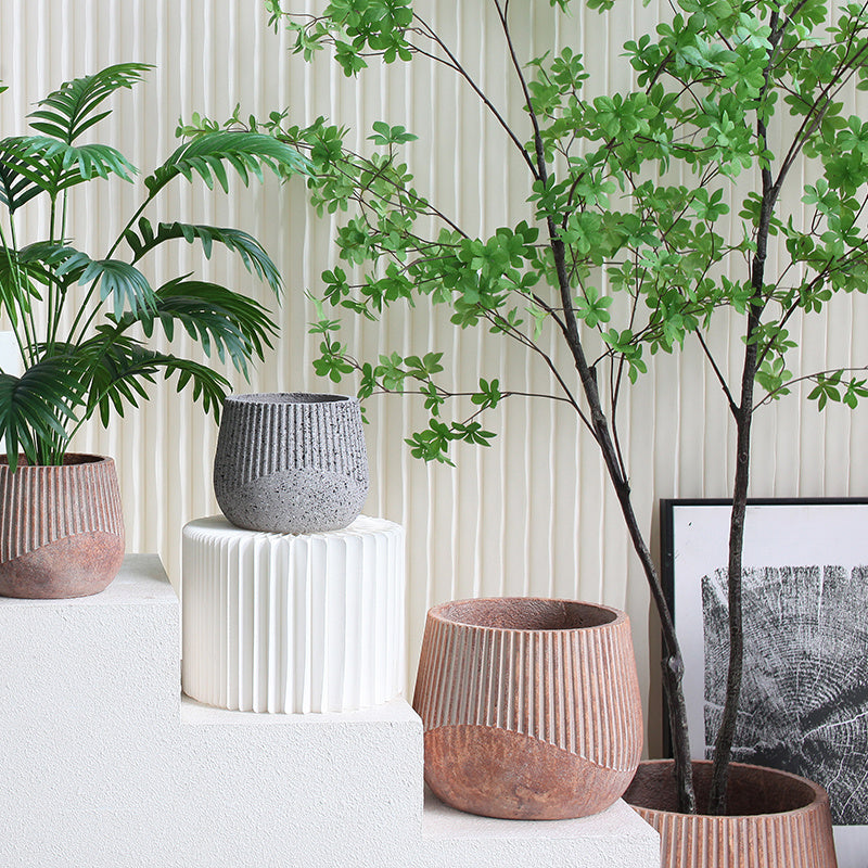 Nordic Art Round Cement Large Pot With Green Plants