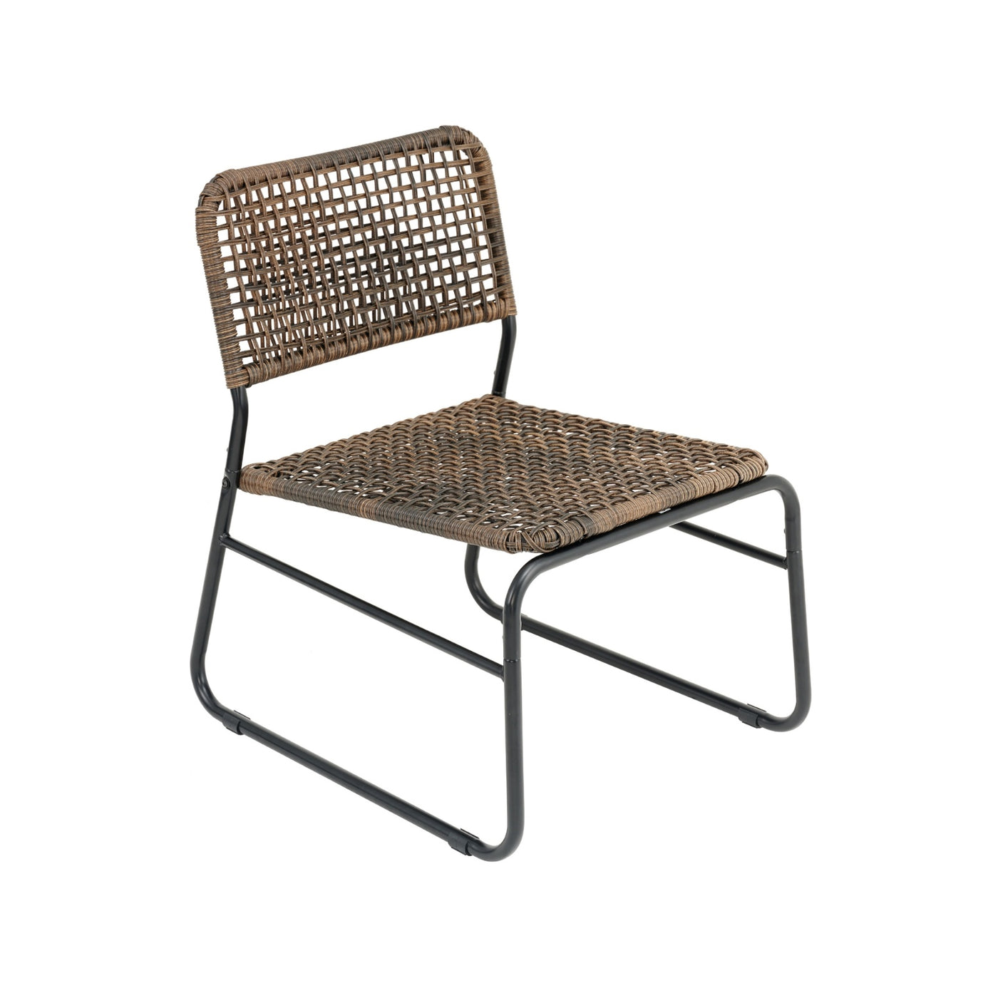 Patio Furniture Set 3 Piece Mixture Pattern PE Rattan Steel Frame And Modern Round Table, Brown And