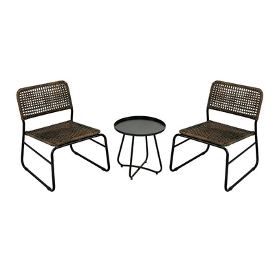 Patio Furniture Set 3 Piece Mixture Pattern PE Rattan Steel Frame And Modern Round Table, Brown And
