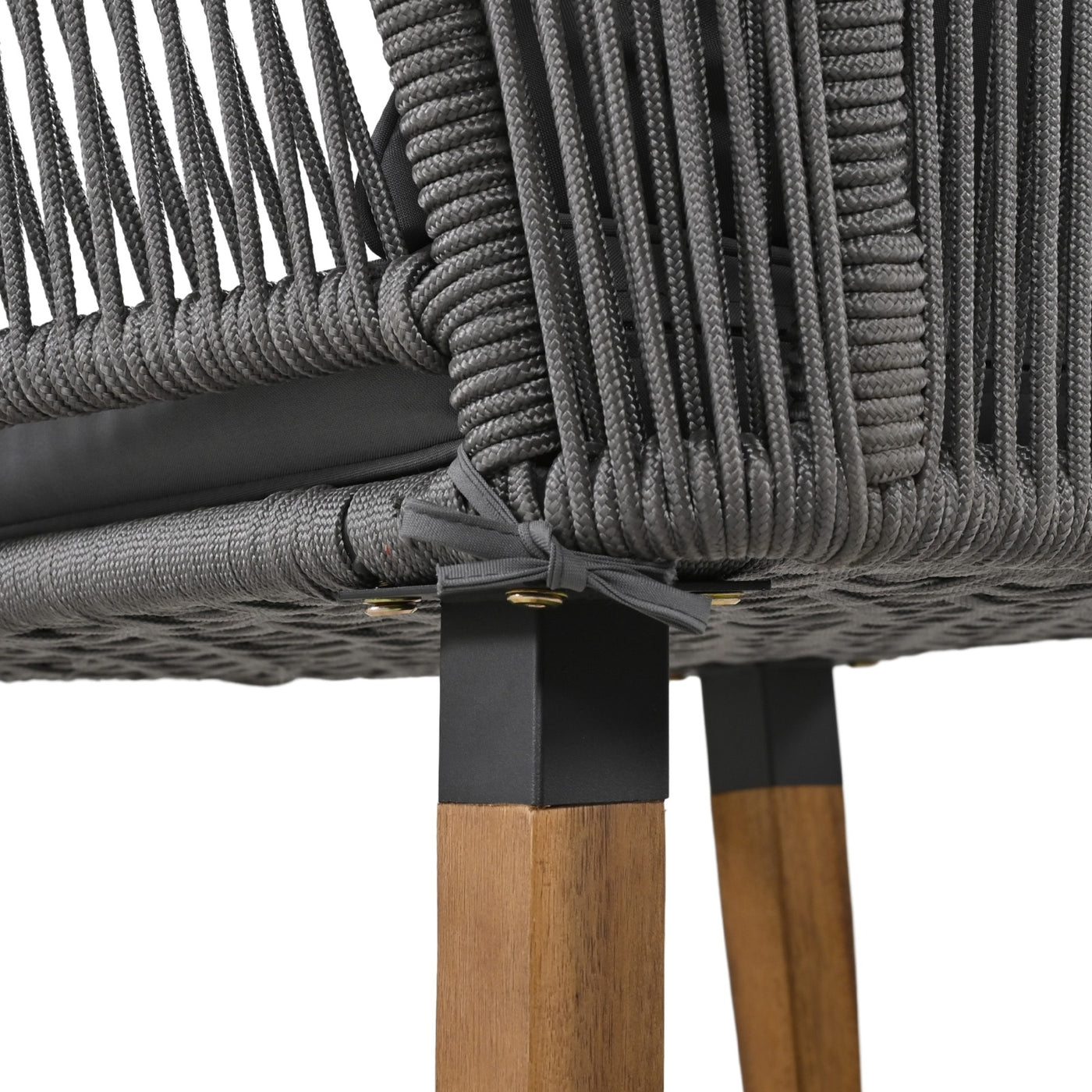 K&K 6-Piece Rope Patio Furniture Set, Outdoor Furniture With Acacia Wood Cool Bar Table With Ice Buc