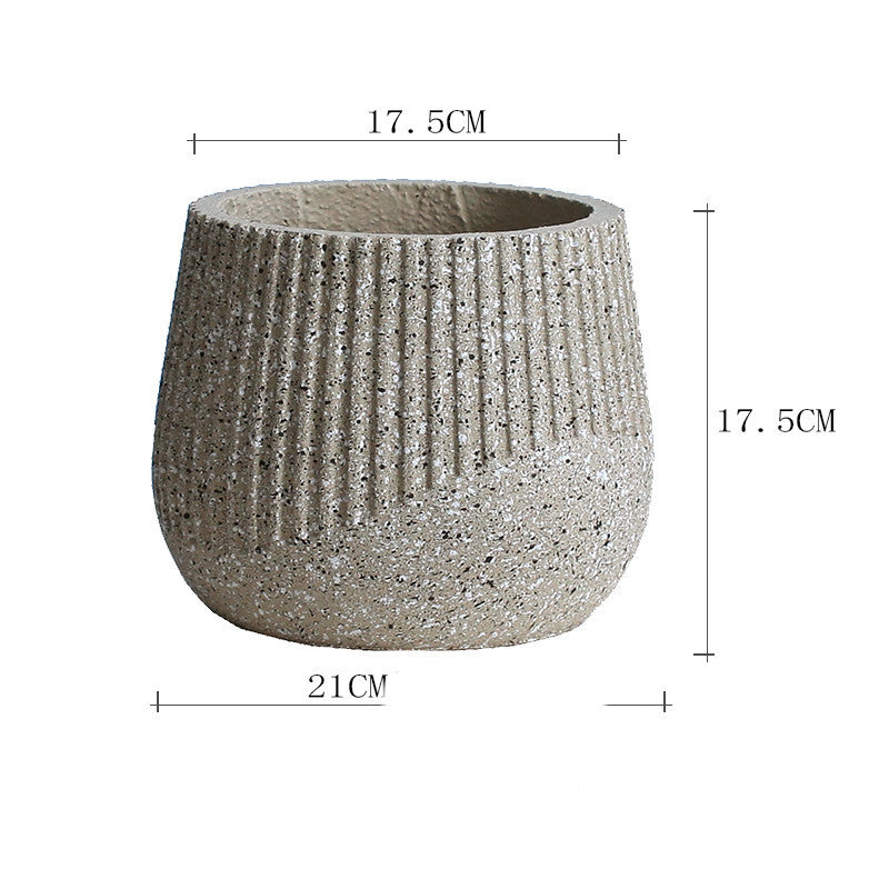 Nordic Art Round Cement Large Pot With Green Plants