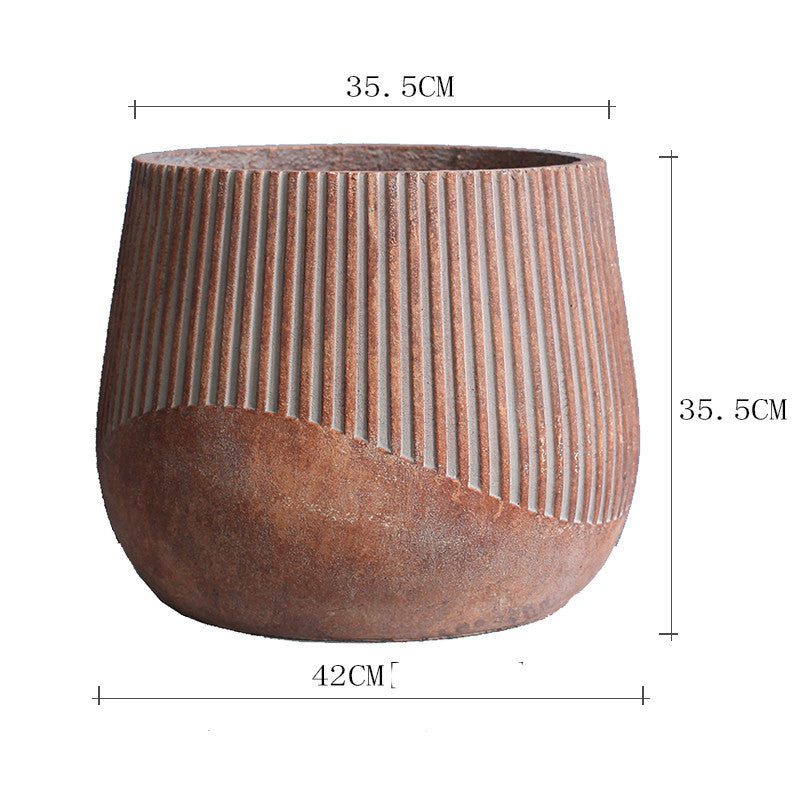 Nordic Art Round Cement Large Pot With Green Plants