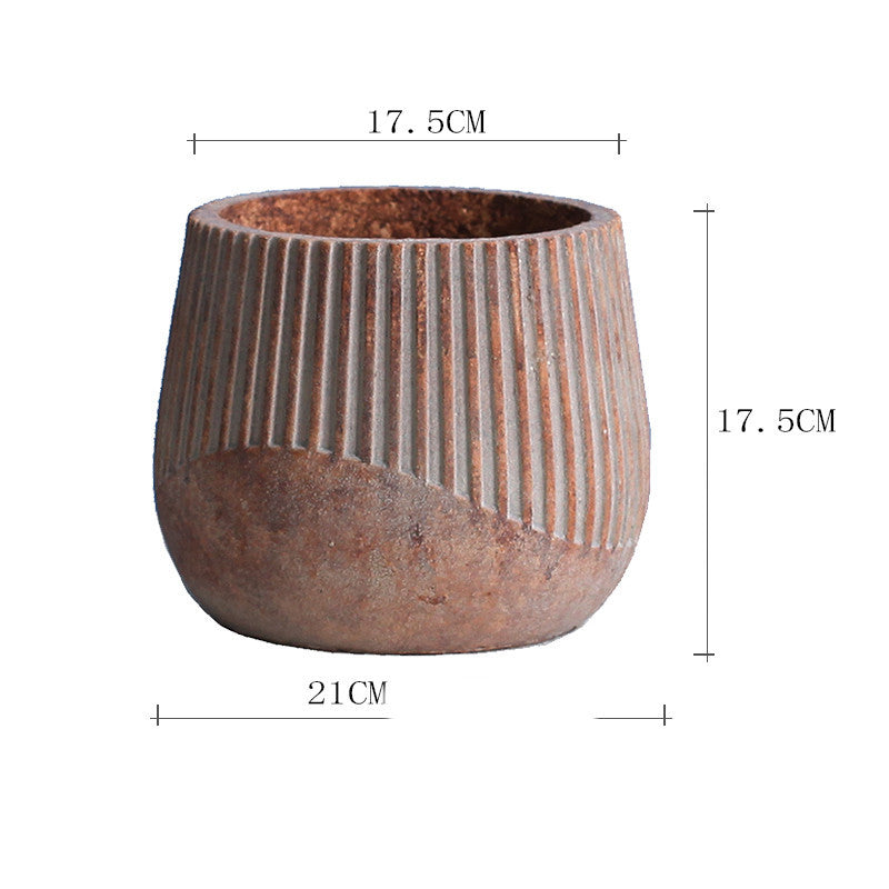 Nordic Art Round Cement Large Pot With Green Plants