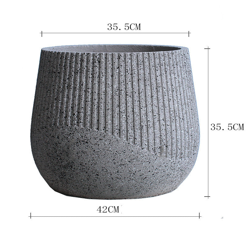 Nordic Art Round Cement Large Pot With Green Plants