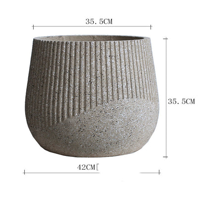 Nordic Art Round Cement Large Pot With Green Plants