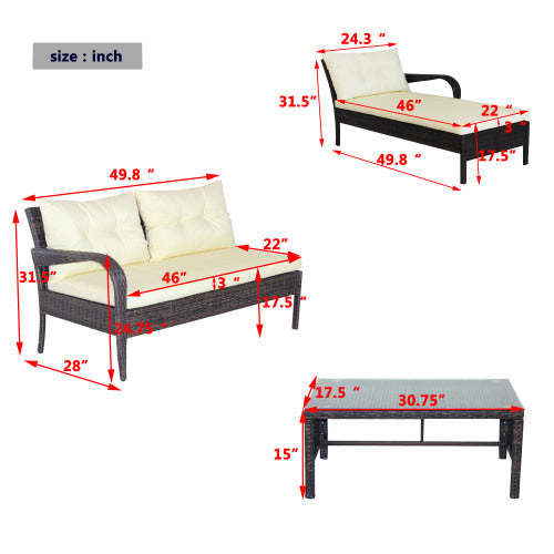 Outdoor Patio Furniture Sets 3 Piece Conversation Set Wicker Ratten Sectional Sofa With Seat CushionsBeige Cushion