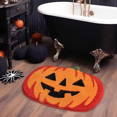 Halloween Pumpkin Bath Rug Non-Slip Absorbent Washable Knitted Polyester Entryway Mat - Cozy Oval Indoor Welcome Rug - Low Profile Door Carpet For Living Room, Kitchen, Bedroom, Farmhouse Decor