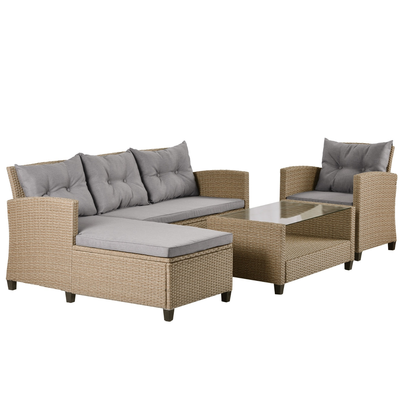 U STYLE Patio Furniture Sets  4PC Wicker Rattan Sofa Conversation Set