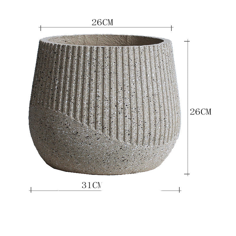 Nordic Art Round Cement Large Pot With Green Plants