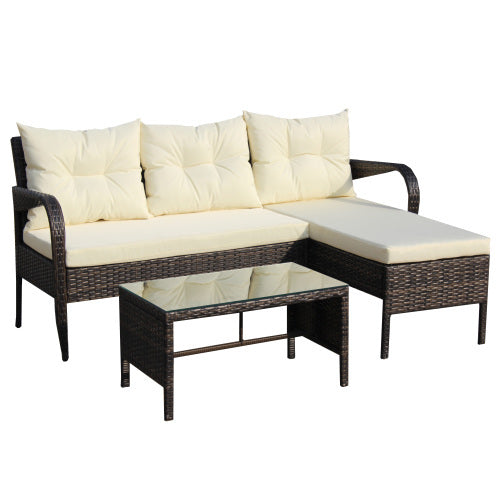 Outdoor Patio Furniture Sets 3 Piece Conversation Set Wicker Ratten Sectional Sofa With Seat CushionsBeige Cushion