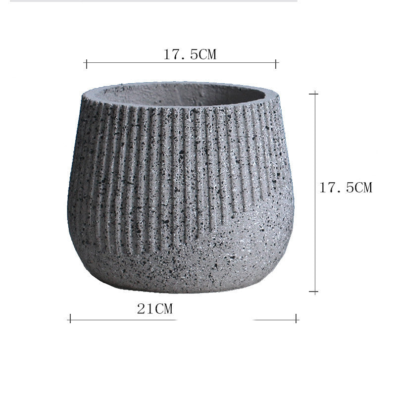 Nordic Art Round Cement Large Pot With Green Plants