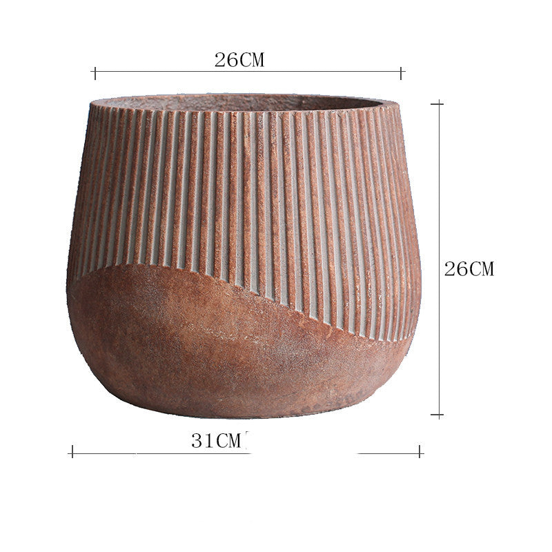 Nordic Art Round Cement Large Pot With Green Plants