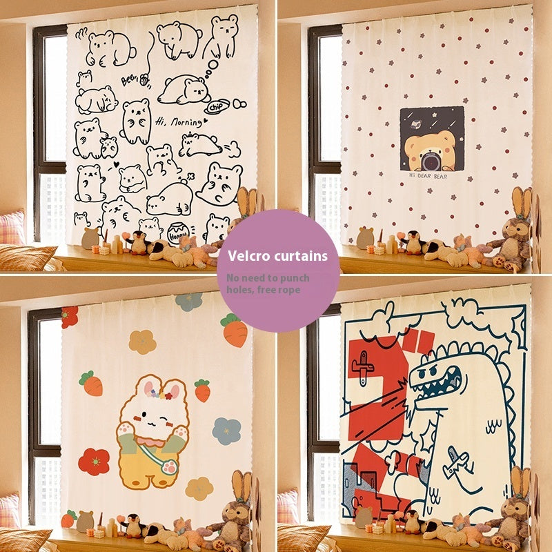 A6L Velcro Curtain Punch-free Ins New Bedroom Girl Adhesive All Sunshading Simple Self-adhesive