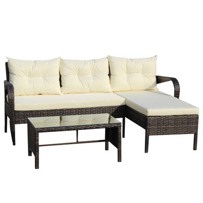 Outdoor Patio Furniture Sets 3 Piece Conversation Set Wicker Ratten Sectional Sofa With Seat CushionsBeige Cushion