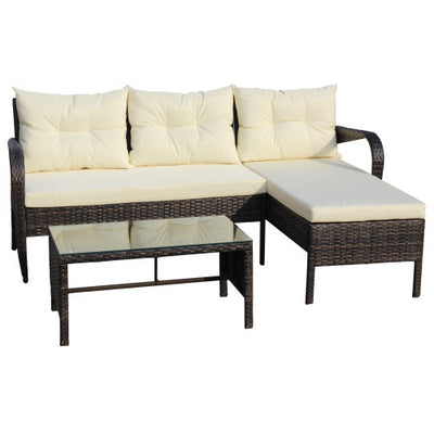 Outdoor Patio Furniture Sets 3 Piece Conversation Set Wicker Ratten Sectional Sofa With Seat CushionsBeige Cushion